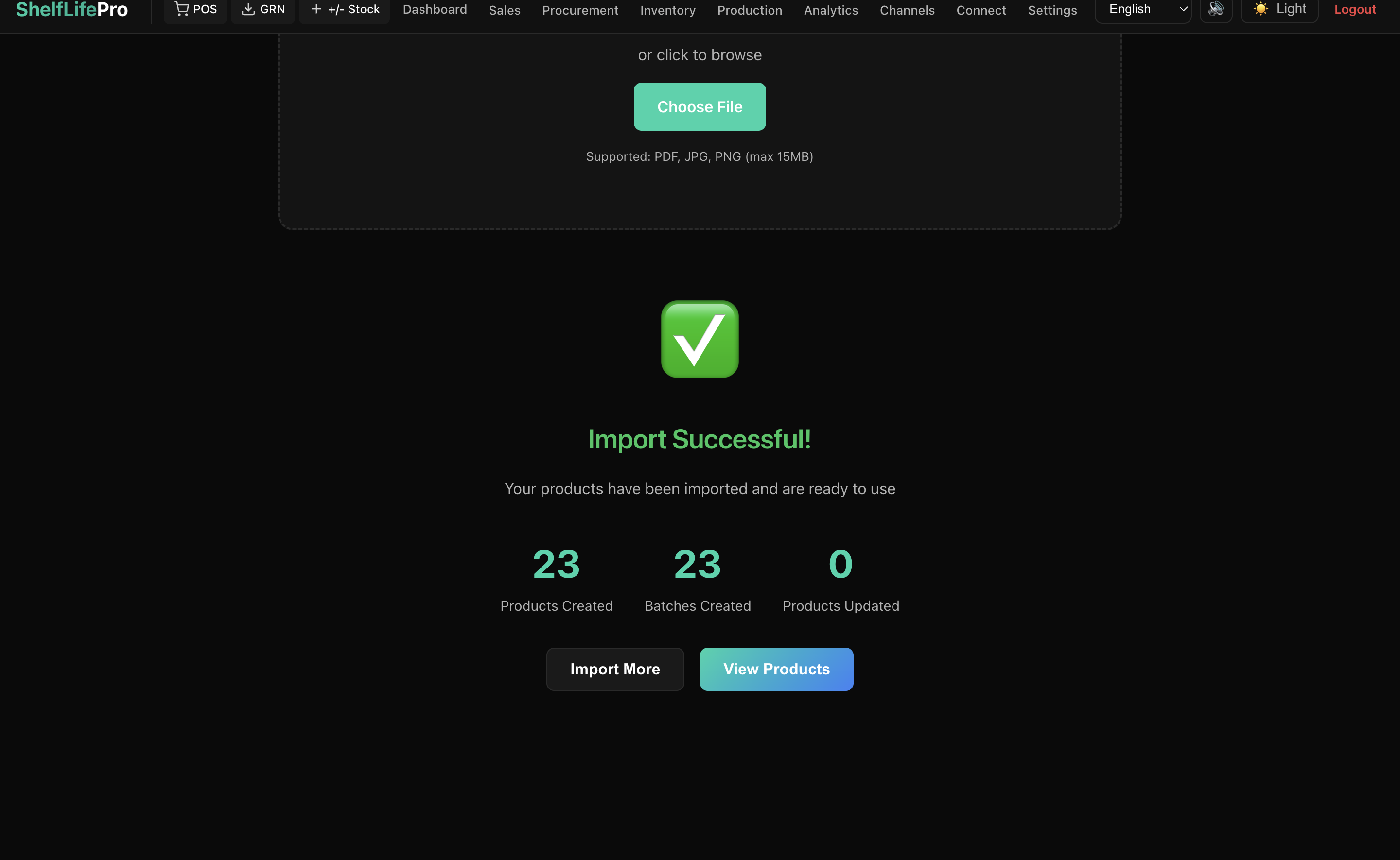 Import successful โ 23 products created, 23 batches created